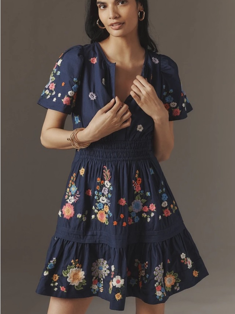 Anthropologie Somerset Embroidered Dress in Navy Blue